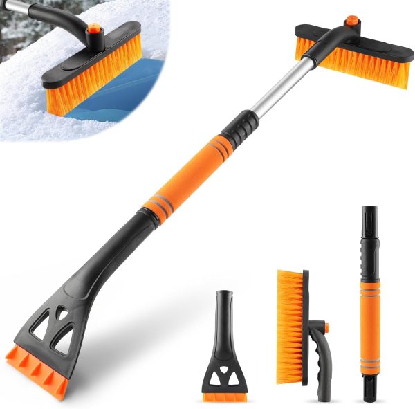LivTee Ice Scraper and Snow Brush for Car Windshield, 32" Extendable Snow Removal Tool with 360° Rotating Brush
