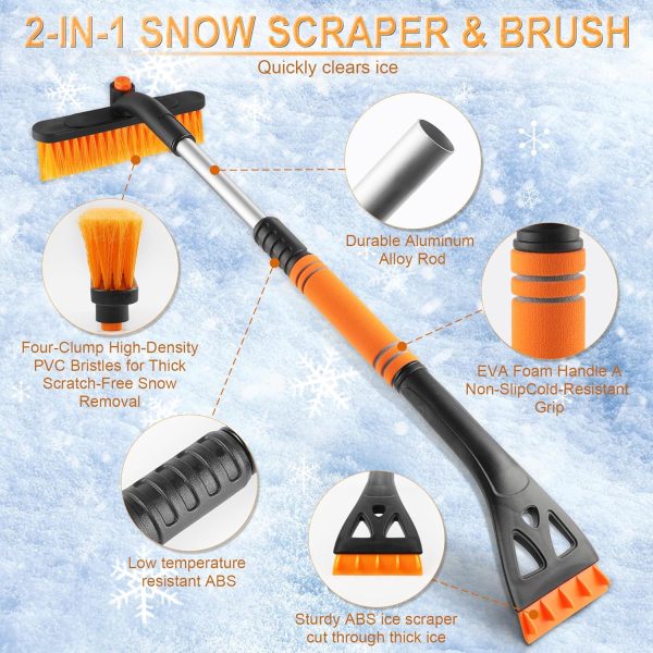 LivTee Ice Scraper and Snow Brush for Car Windshield, 32" Extendable Snow Removal Tool with 360° Rotating Brush - Image 3