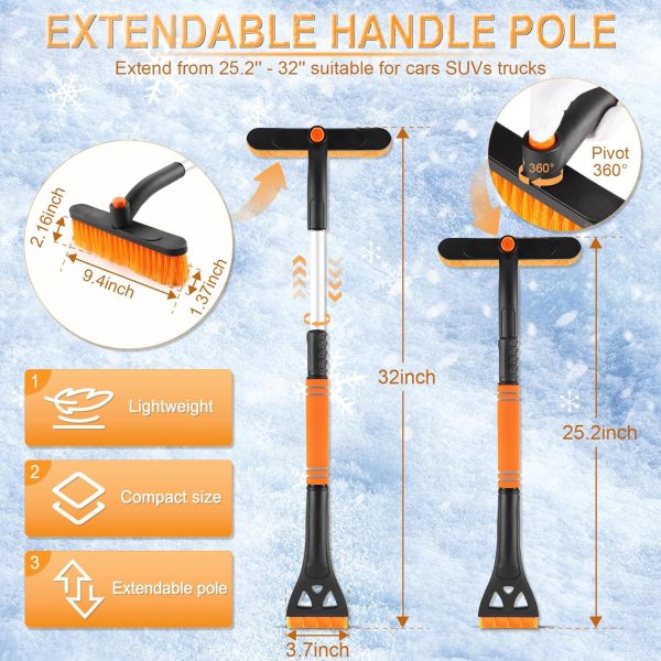 LivTee Ice Scraper and Snow Brush for Car Windshield, 32" Extendable Snow Removal Tool with 360° Rotating Brush - Image 4