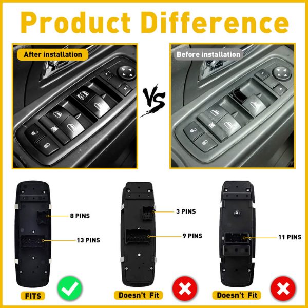 Car Power Master Window Switch For 2011-2016 Dodge Journey 8+13 Pins Without Power Folding Mirrors - Image 4