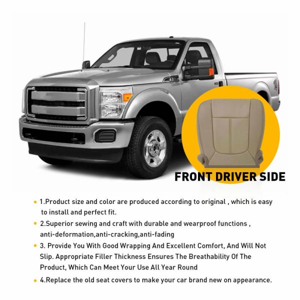 Driver Side Bottom Perforated Leather Seat Cover Fits 2011 - 2016 Ford F250 / F350 / F450 / F550 - Image 6