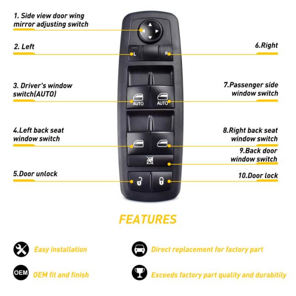Driver Side Master Power Window Switch Compatible for 09-12 Dodge Ram 1500/2500/3500 & 07-11 Nitro, 09-10 Journey, 08-12 Jeep Liberty - Image 5