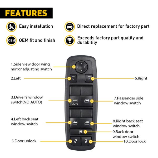 Driver Side Master Power Window Switch Compatible for 09-12 Dodge Ram 1500/2500/3500 & 07-11 Nitro, 09-10 Journey, 08-12 Jeep Liberty - Image 12