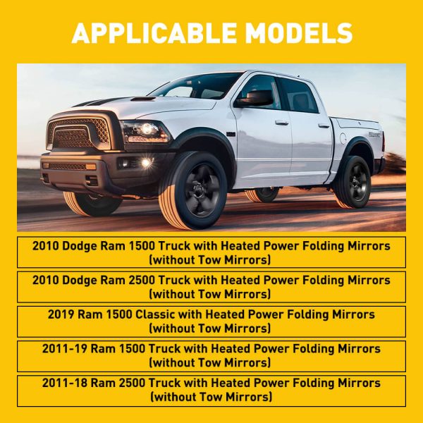 Heated Mirror Glass for 2010-2019 Dodge Ram 1500 2500, 2019 Ram 1500 Classic (Left & Right) - Image 6