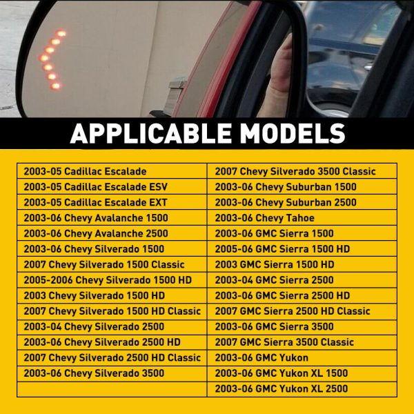 Heated Mirror Glass with Integrated Chevron-Style Turn Signal for 2003-2007 Cadillac, Chevrolet, GMC Models - Image 4