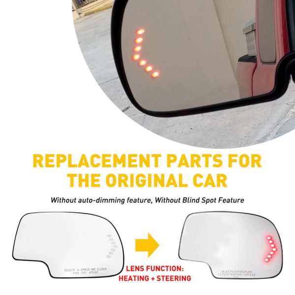 Heated Mirror Glass with Integrated Chevron-Style Turn Signal for 2003-2007 Cadillac, Chevrolet, GMC Models - Image 5
