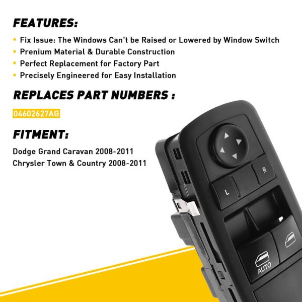 Master Power Window Switch for 2008-2011 Dodge Grand Caravan, Chrysler Town & Country 8+8 Pin - Image 3