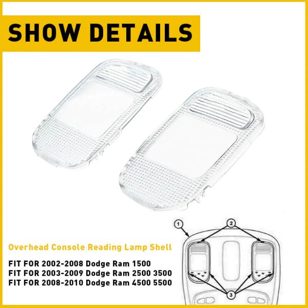 Pair Clear Overhead Console Reading Lamp Shell for Dodge Ram 02-08 1500, 03-09 2500 3500, 08-10 4500 5500 - Image 6