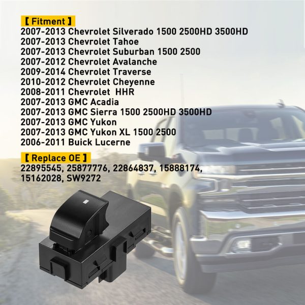 Power Window Switch For Chevrolet, GMC, Buick Lucerne Models 8 Pin (Passenger Side/ Rear Side) - Image 2